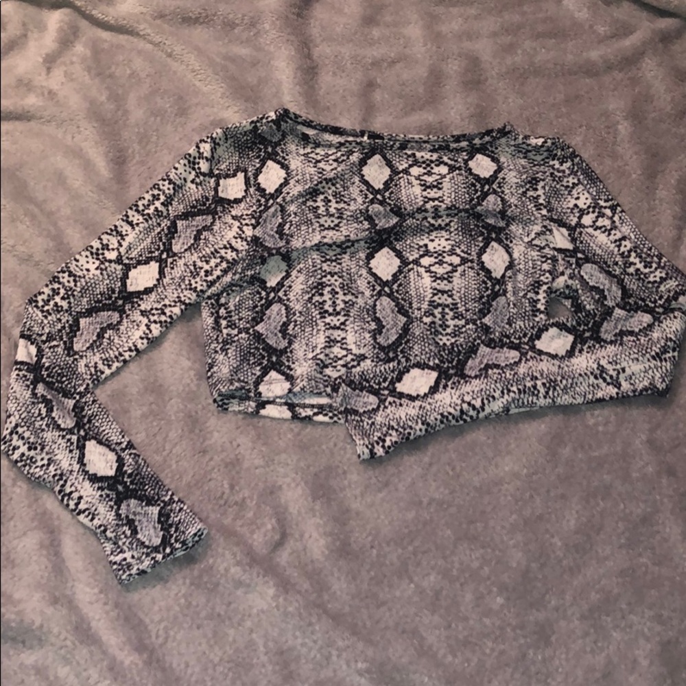 Faux snakeskin long sleeve crop top